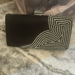 Beautiful black box purse with silver and black beading